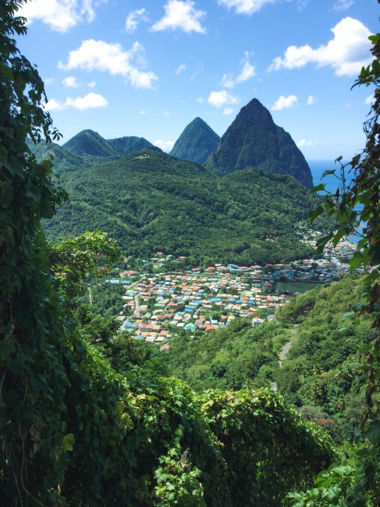 View of the Piton mountains in St. Lucia